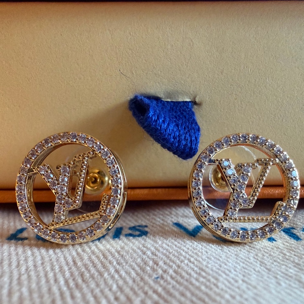 Louis Vuitton Crystal-Studded Gold Earrings